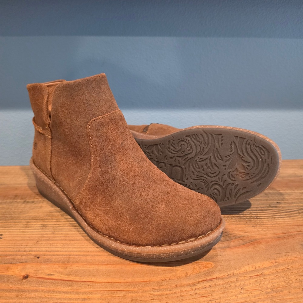 Born Womens Viv Ankle Boots Rust Brown Suede Wedge Side Zip Booties Size 11
